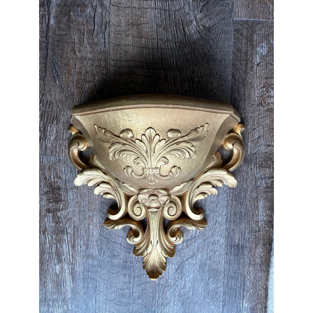 Vintage 1970s Mcm Homco Plastic Gold Wall Pocket Planter French Regency